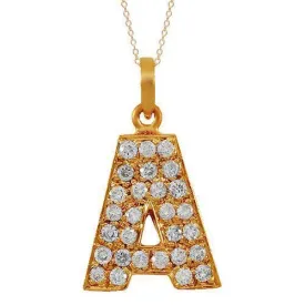 14K Solid Rose Gold Diamond Letter Initial A Pendant 1.00 Ctw