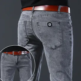 2024 New Fashion Jeans Men Korean Style Straight Grey Middle  Waist Pants Male Casual Denim Trousers