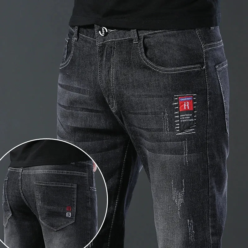 2024 New Fashion Jeans Men Korean Style Straight Grey Middle  Waist Pants Male Casual Denim Trousers