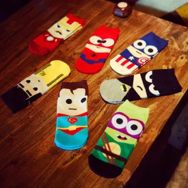 36-43 Summer Men Harajuku Socks Hip Hop Ninja Batman Superman SpiderMan Captain America Avengers Short Novelty Sokken D129