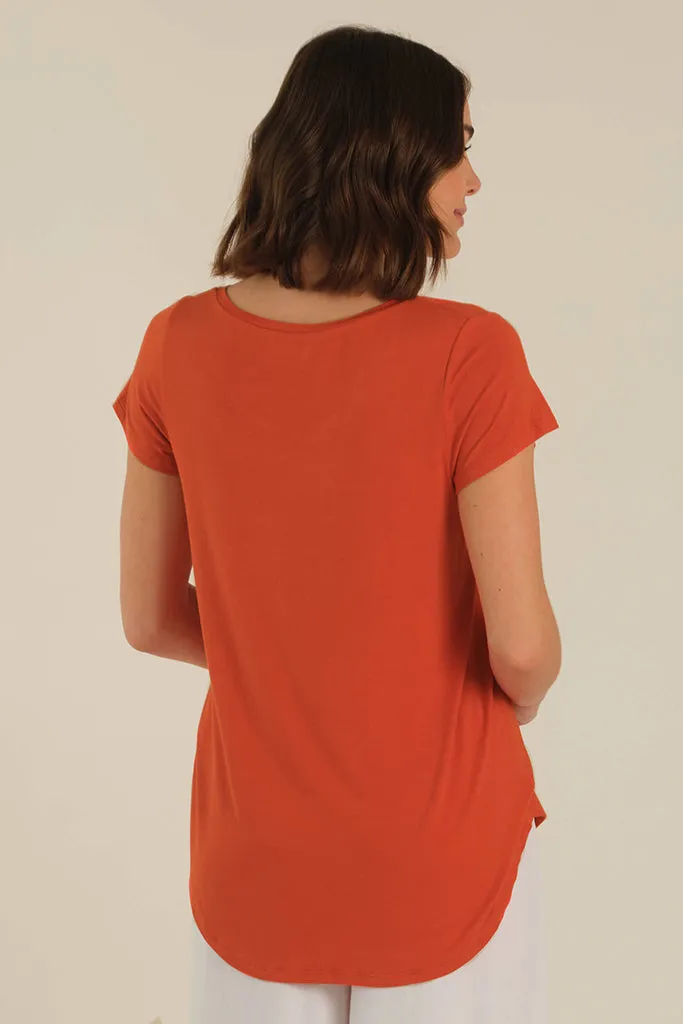 Bamboo V Neck Tee - Flame