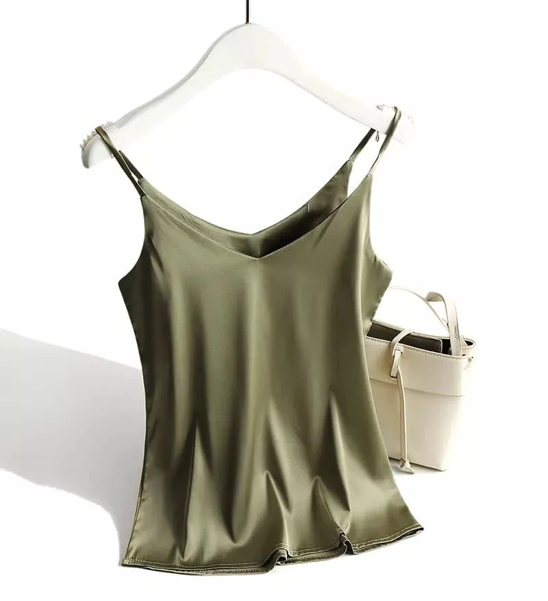 Basic Satin Camisole - Silk and Polyester Fabric, Regular Length, Available in Multiple Sizes and Colors