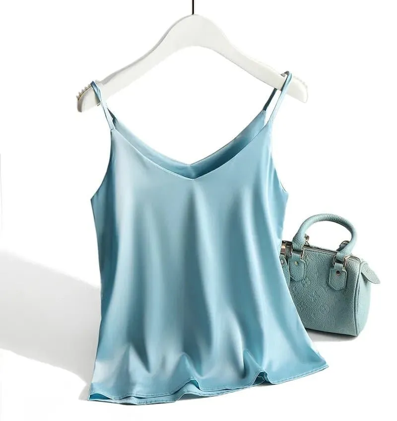 Basic Satin Camisole - Silk and Polyester Fabric, Regular Length, Available in Multiple Sizes and Colors