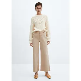 Beige Wide Leg Cropped Jeans