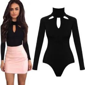 Black Cutout Long Sleeve Slim Sexy Solid Colour Jumpsuit