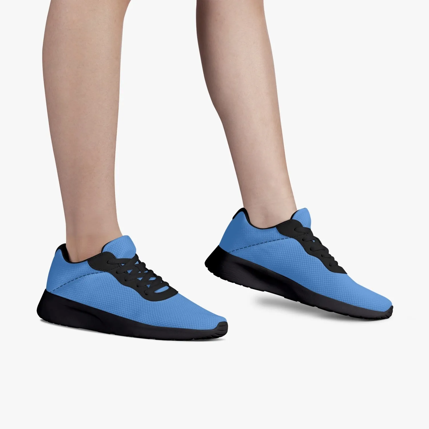 Blue Solid Color Unisex Kicks, Soft Solid Color Best Lifestyle Unisex Casual Designer Mesh Running Shoes With Black Soles