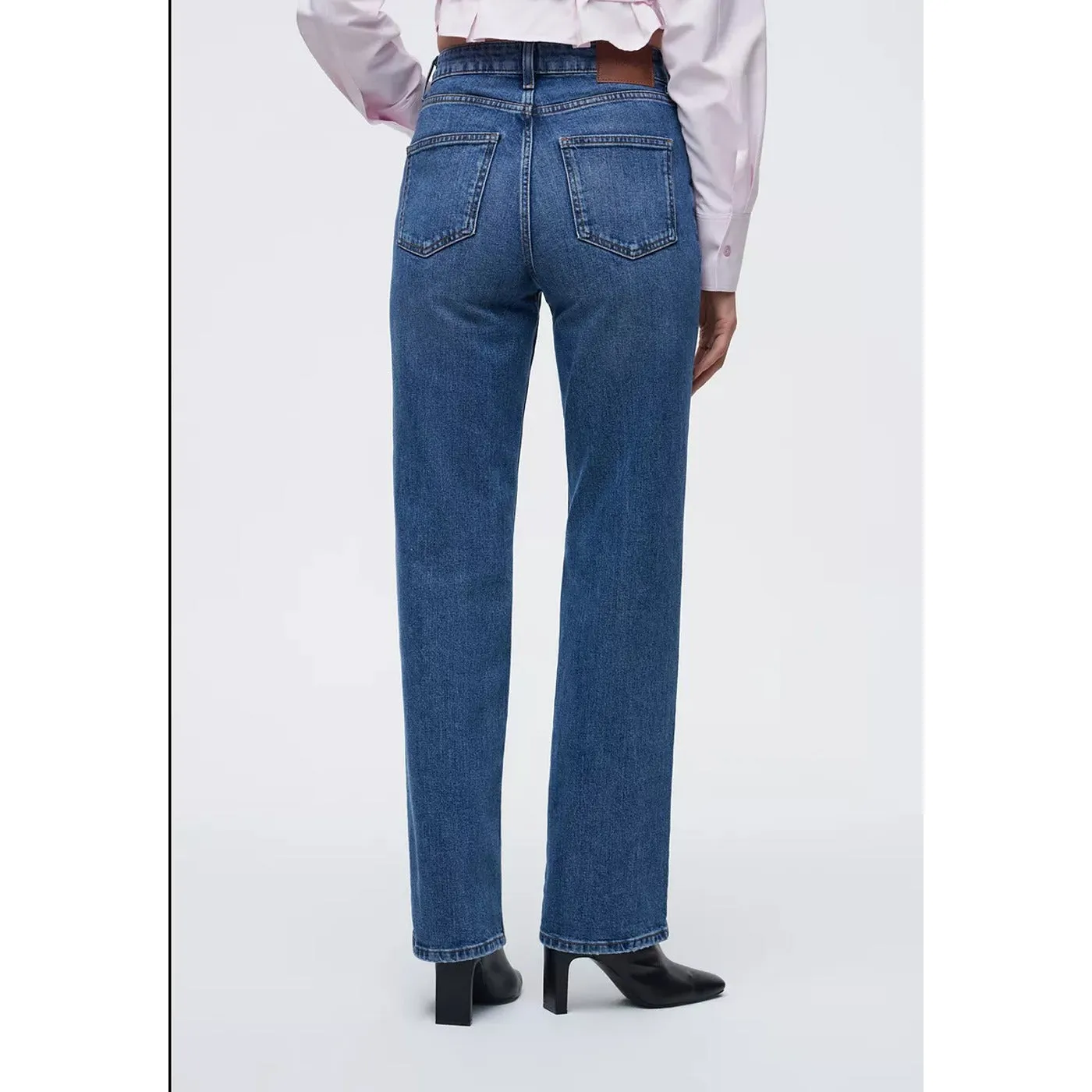 Blue Straight Fit Mid Rise Jeans