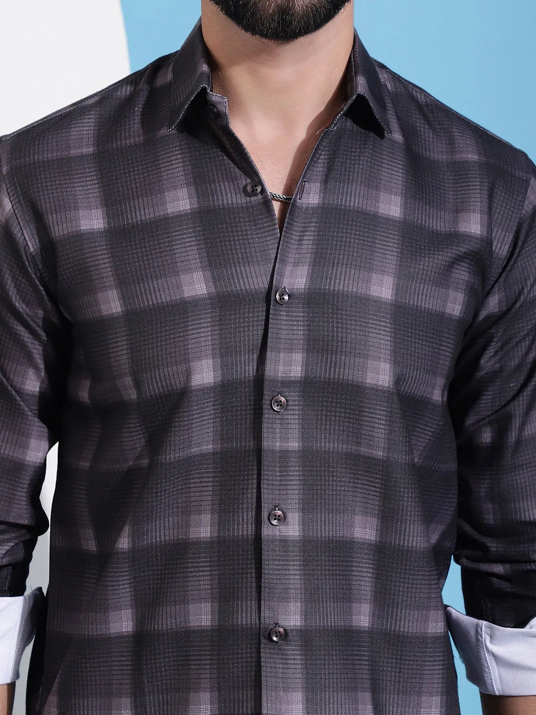 Brown Checked Cotton Casual Shirt For Men