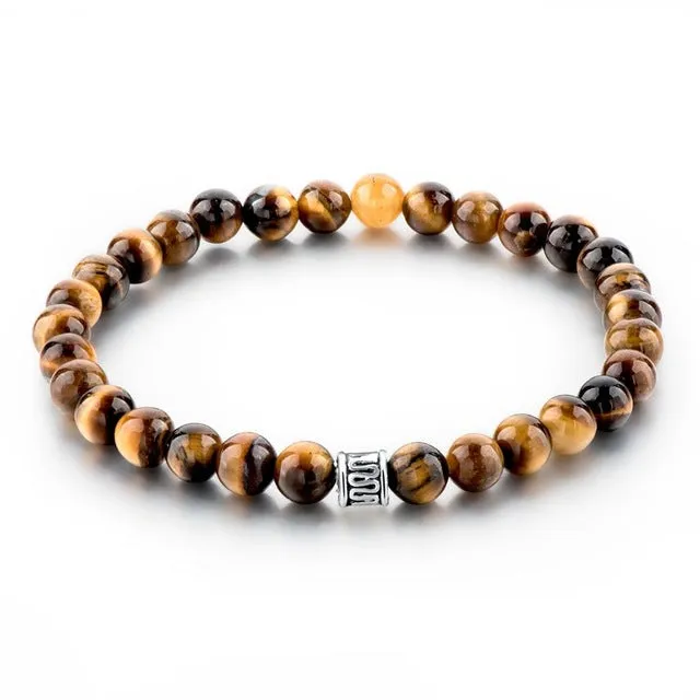 CHICVIE Tiger Eye Natural Beads Men Strand Bracelets & Bangles Silver color Bracelets With Stones Brand Jewelry SBR160124