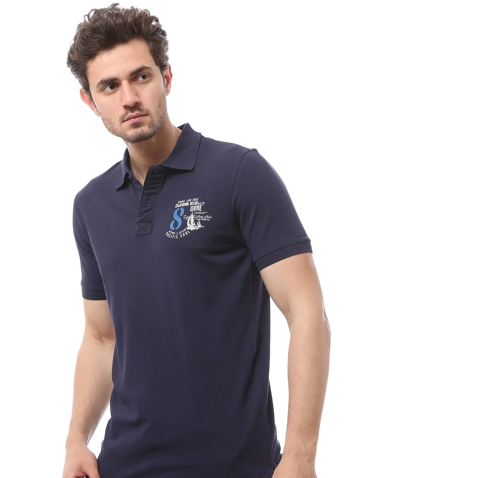 Classic Cotton Polo T-Shirt For Men - Navy Blue