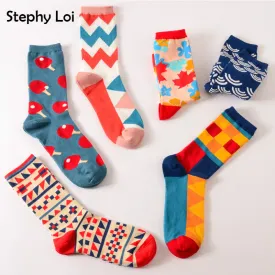 Colour crew cotton happy socks men/women british style casual harajuku designer brand fashion novelty art for couple funny