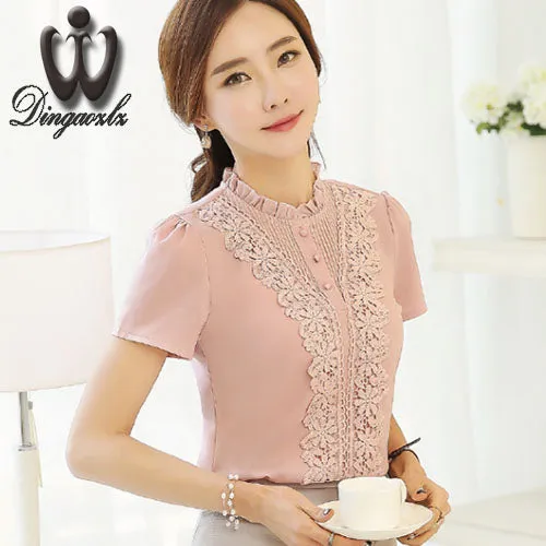 Dingaozlz 2017 Summer lace blouse New Women Clothing lace embroidery Chiffon shirt Short sleeve Female Women Tops 3XL