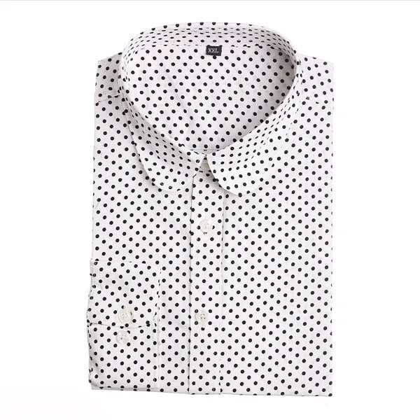 Dioufond Polka Dot Shirts Women Cotton Blouses Long Sleeve Ladies Tops Collar Shirt Female Plus Size 5XL Blusas Women Clothing