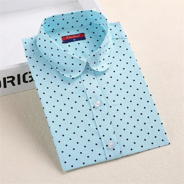 Dioufond Polka Dot Shirts Women Cotton Blouses Long Sleeve Ladies Tops Collar Shirt Female Plus Size 5XL Blusas Women Clothing