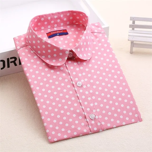 Dioufond Polka Dot Shirts Women Cotton Blouses Long Sleeve Ladies Tops Collar Shirt Female Plus Size 5XL Blusas Women Clothing