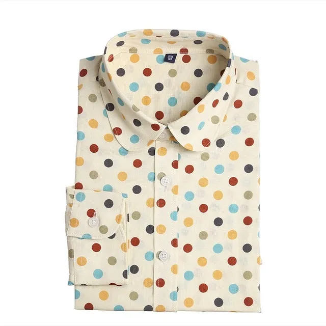 Dioufond Polka Dot Shirts Women Cotton Blouses Long Sleeve Ladies Tops Collar Shirt Female Plus Size 5XL Blusas Women Clothing