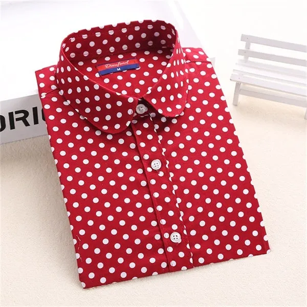 Dioufond Polka Dot Shirts Women Cotton Blouses Long Sleeve Ladies Tops Collar Shirt Female Plus Size 5XL Blusas Women Clothing