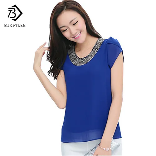 Exclusive 9 Color S-4XL New Blouses Women Loose Chiffon Casual Beading Blouse Pullover Shirt Tops Chemise Femme Big size #1006