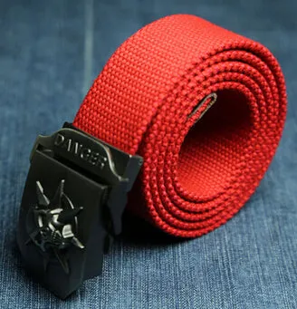 Fashion men's Canvas belt skull Metal tactics woven belt canvas belt Casual pants Cool wild gift for men belts Skull large size