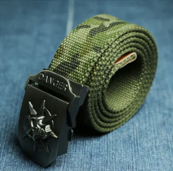 Fashion men's Canvas belt skull Metal tactics woven belt canvas belt Casual pants Cool wild gift for men belts Skull large size