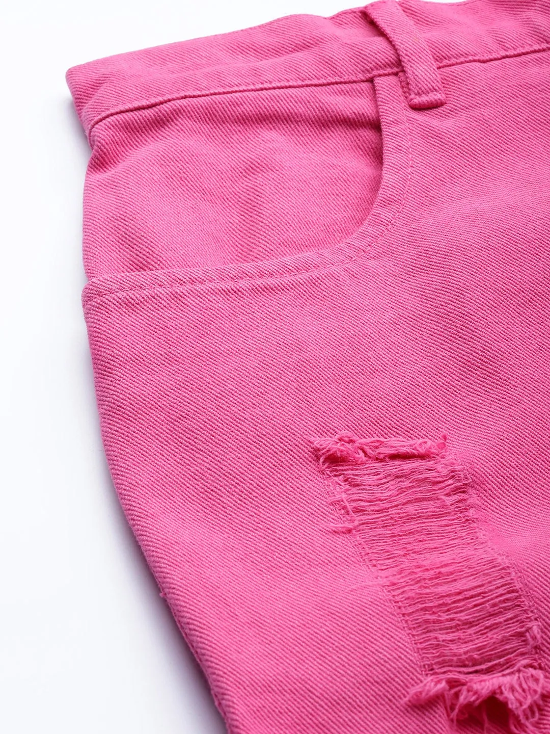 Fuchsia High Waist Distressed Knee Jeans