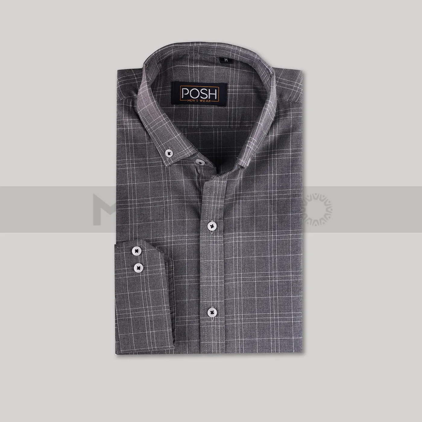 Grey Textured Check Cotton Shirt