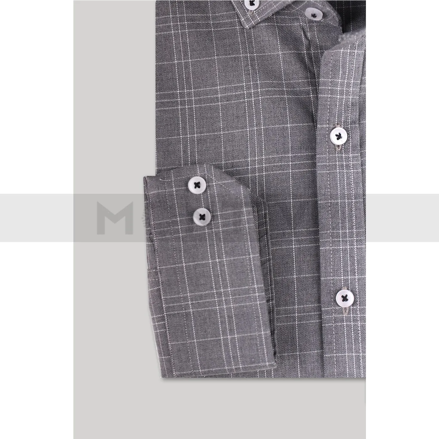 Grey Textured Check Cotton Shirt