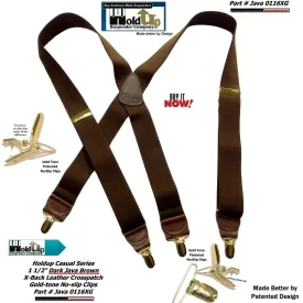 HoldUp Brand dark Java Brown X-back Men's Suspenders with USA Patented No-slip Gold-tone Clips