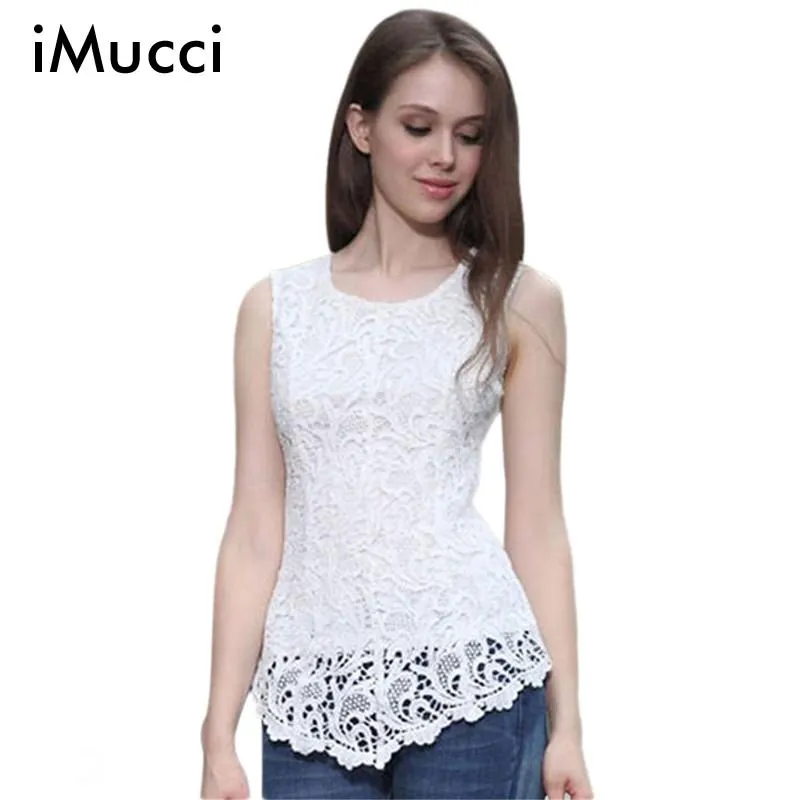 iMucci 9Colors White Lace Women Blouses Plus Size 5XL Black Womens Tops Chiffon Blouse Purple Sleeveless Shirt 3XL 4XL Shirts