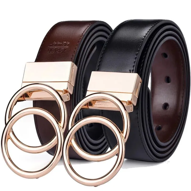 Leather Reversible Belt: Elegant Two-in-One Accessory for Men and Women