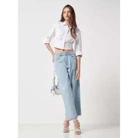 Light Blue High Rise Wide Leg Culotte Jeans