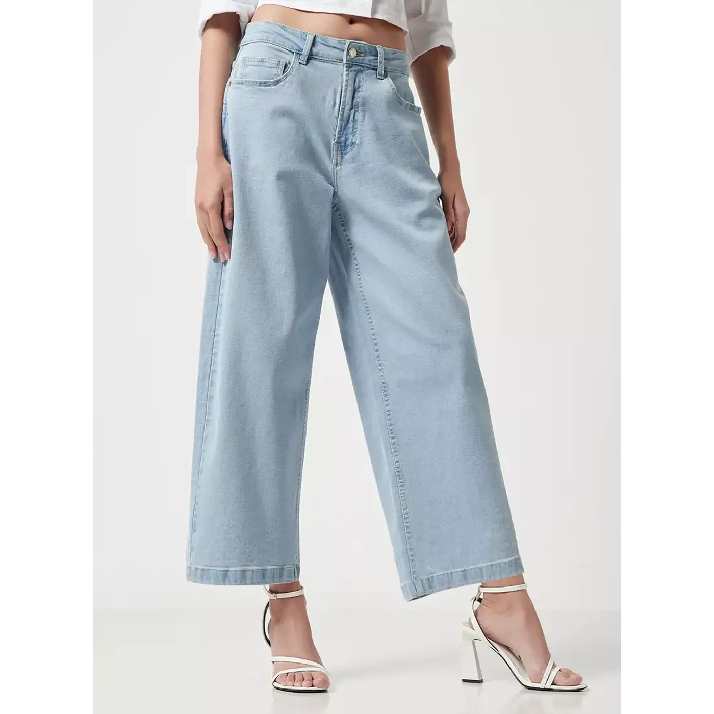 Light Blue High Rise Wide Leg Culotte Jeans