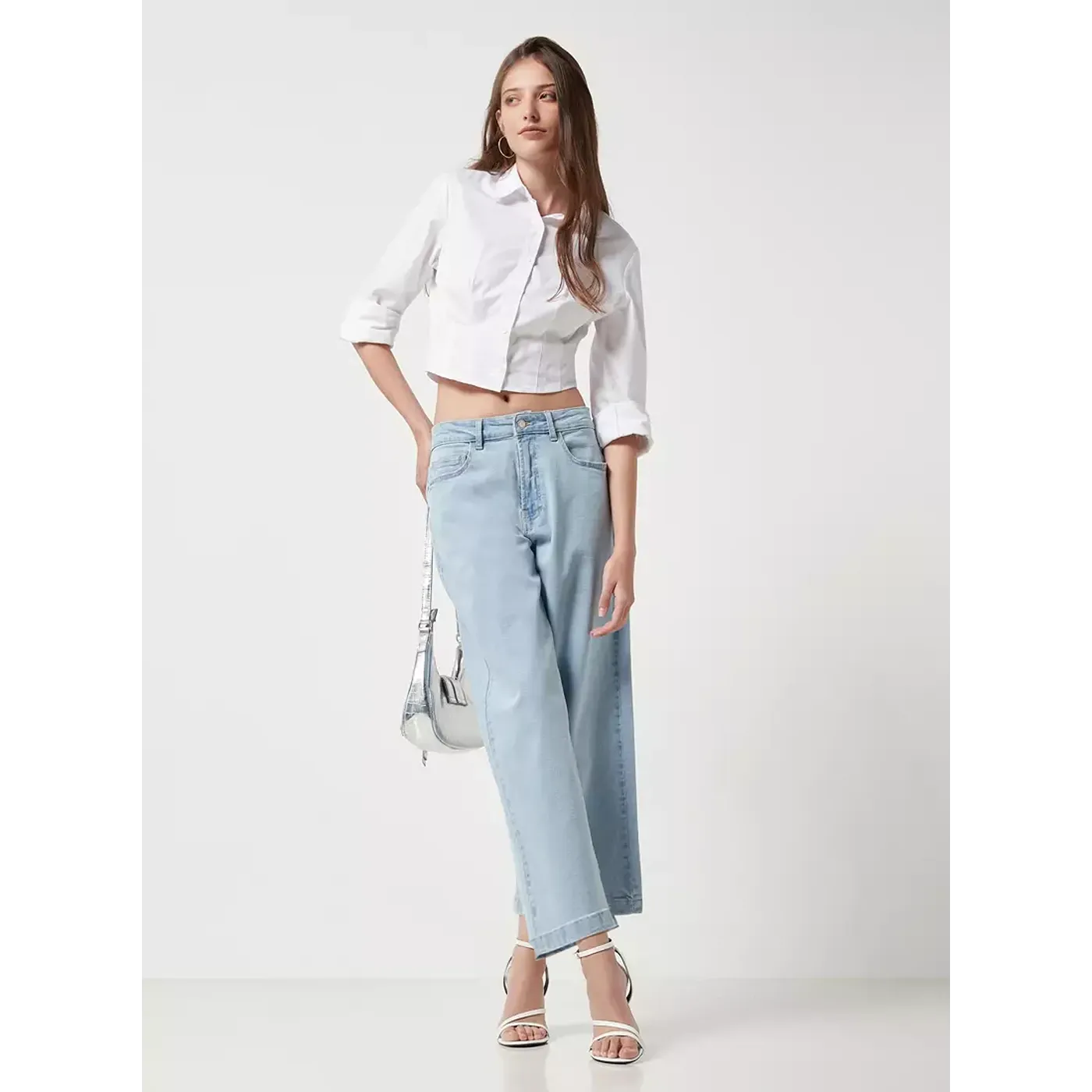 Light Blue High Rise Wide Leg Culotte Jeans