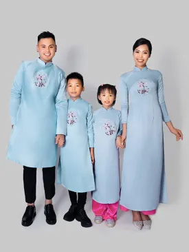 Light Blue Vietnamese Silk Ao Dai Family