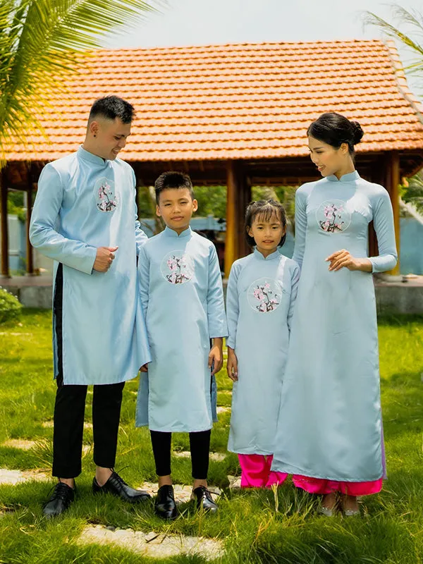 Light Blue Vietnamese Silk Ao Dai Family