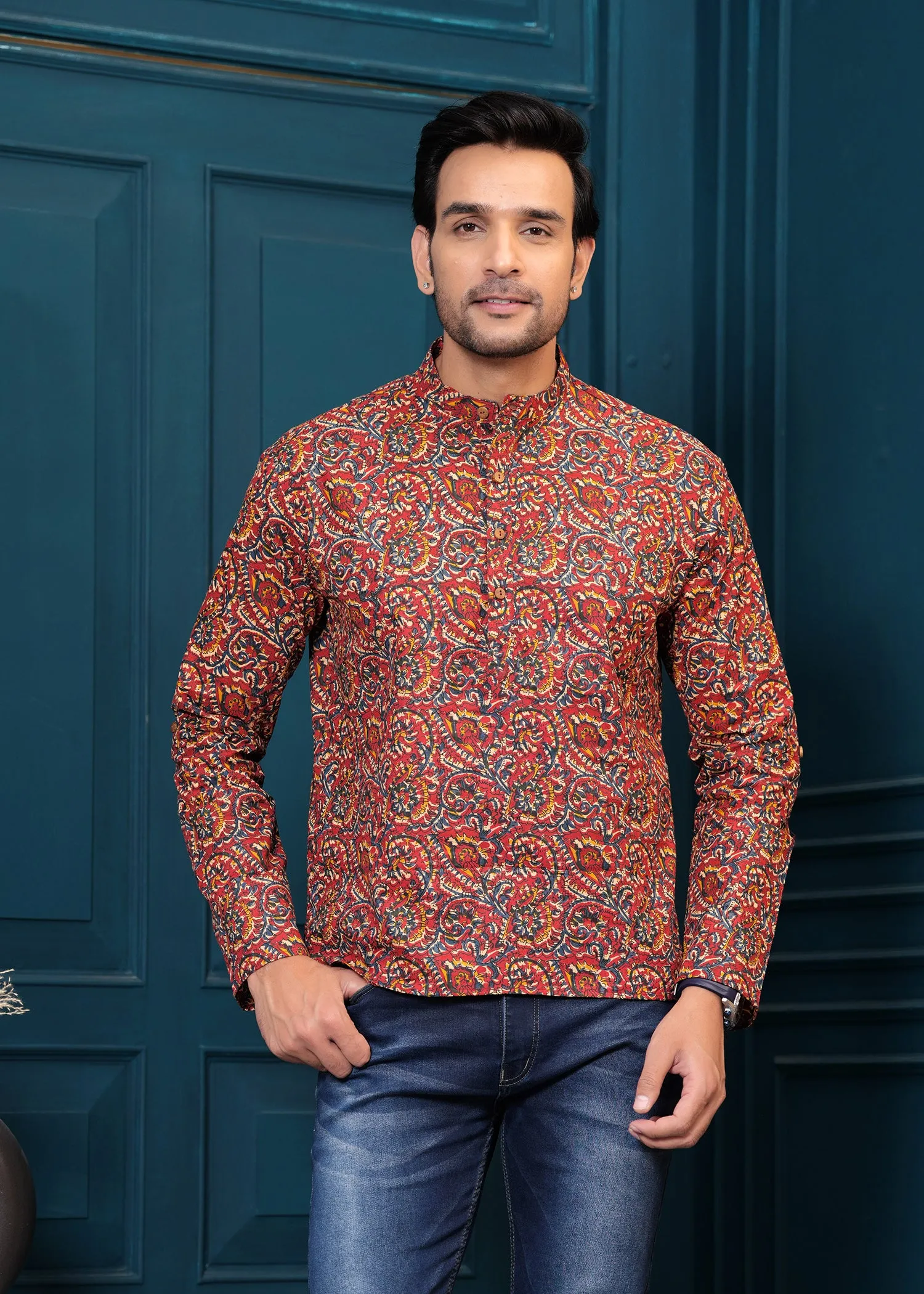 Men Beige Embroidered Cotton Half Sleeves Casual Shirt