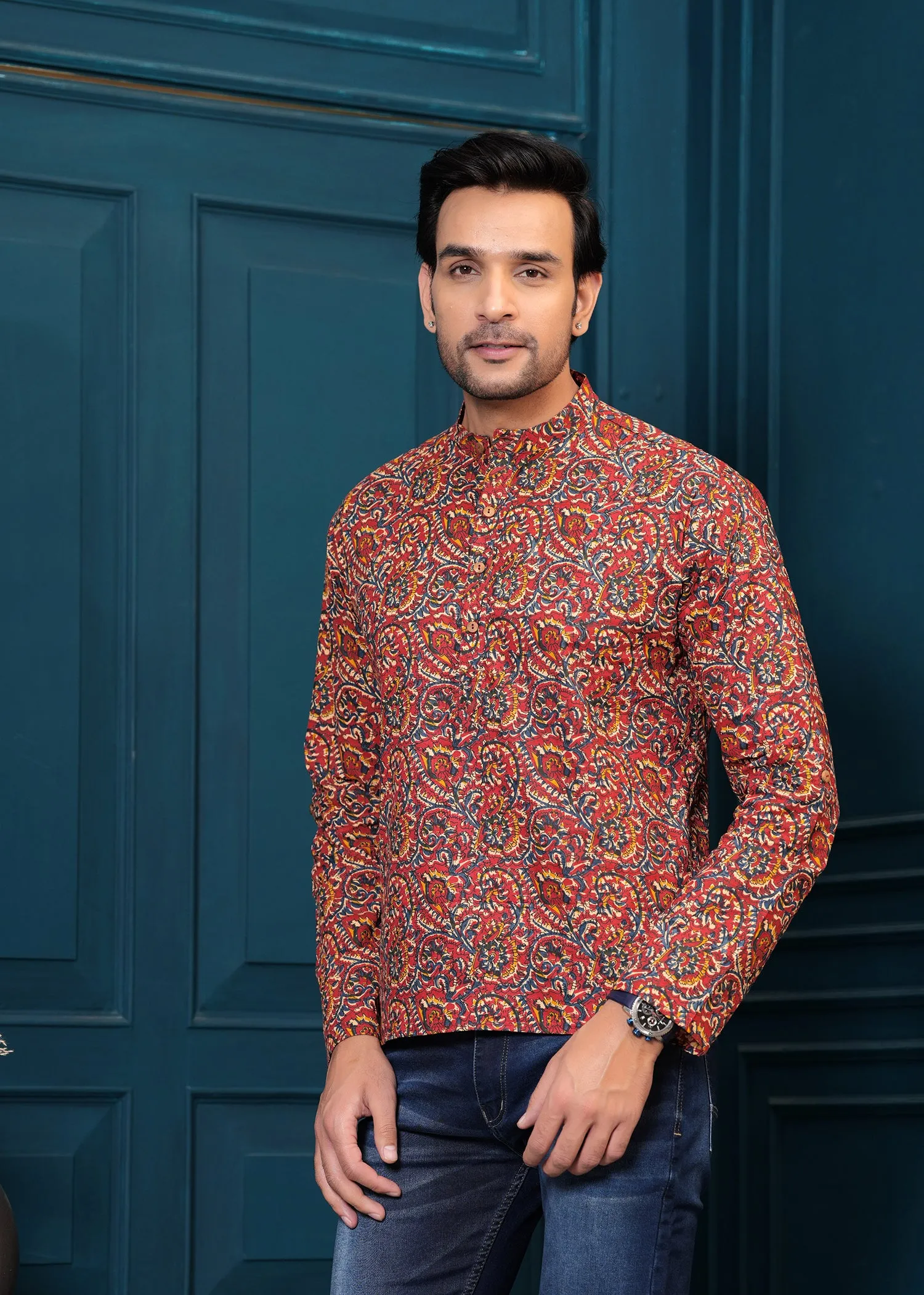 Men Beige Embroidered Cotton Half Sleeves Casual Shirt