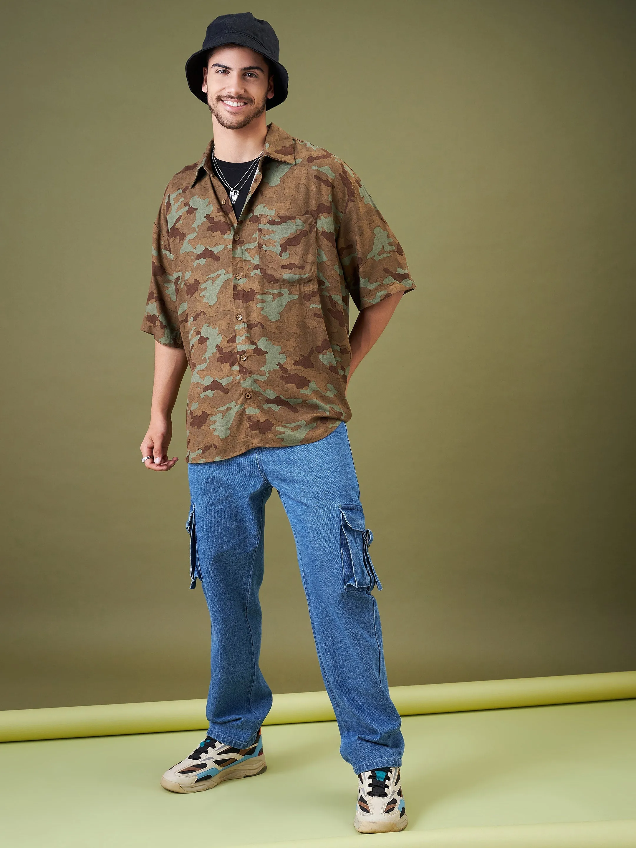 Men Camouflage Born Wild Oversized Shirt