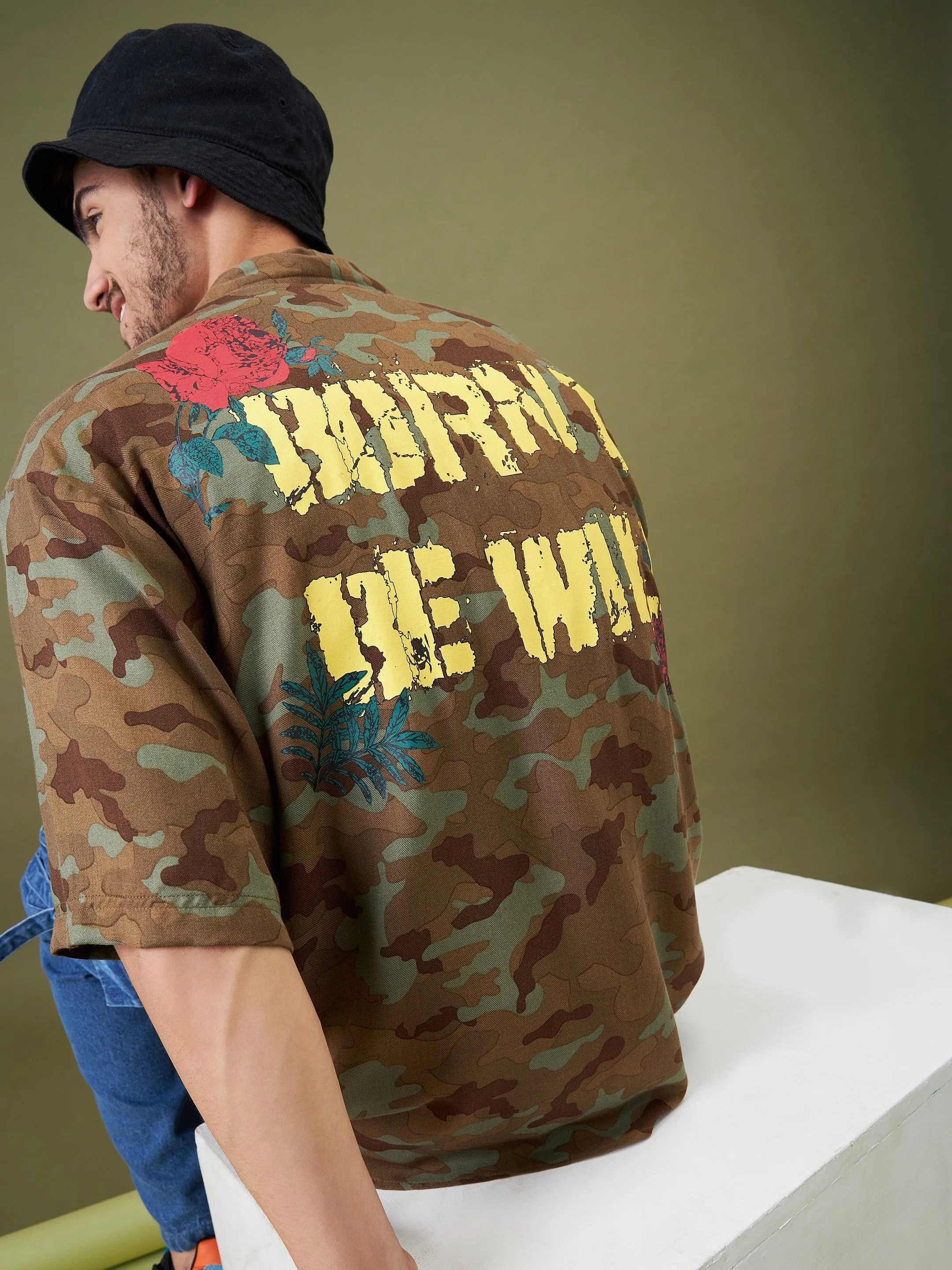 Men Camouflage Born Wild Oversized Shirt