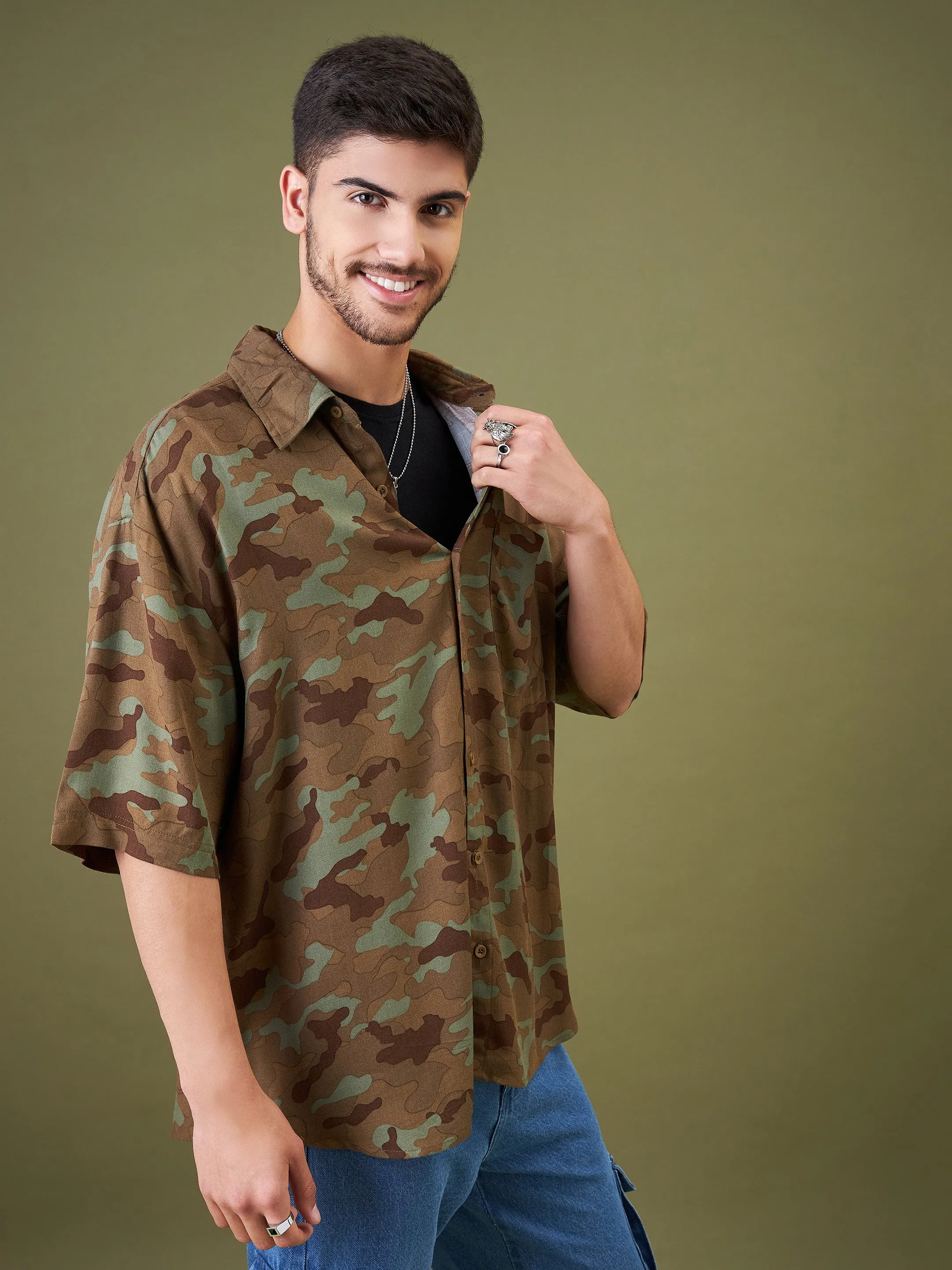 Men Camouflage Born Wild Oversized Shirt