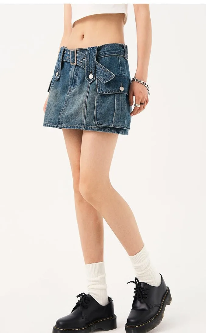 MessAgeLab-Women's Low Waist Denim Half Skirt