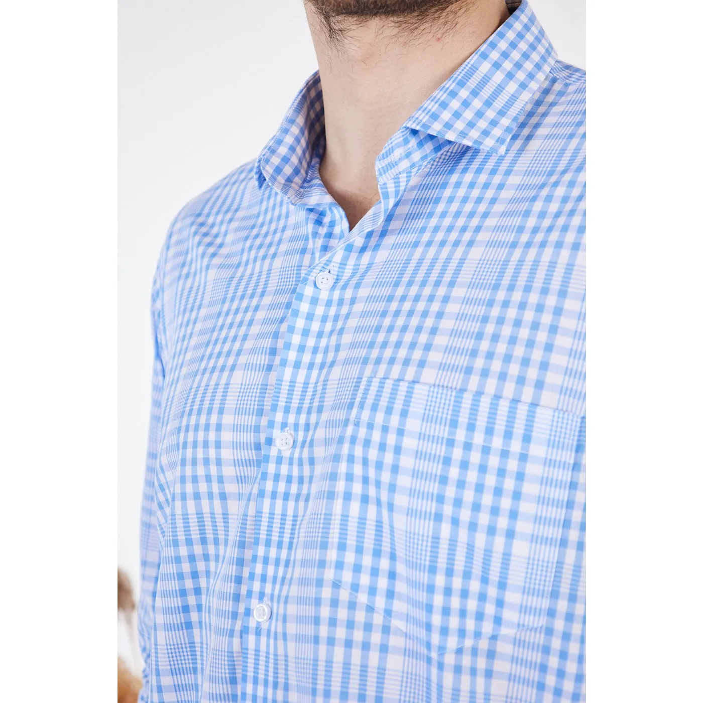 Micro-Check Light Blue Slim Fit Shirt