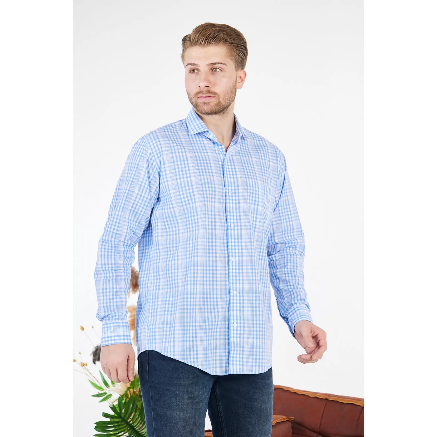 Micro-Check Light Blue Slim Fit Shirt