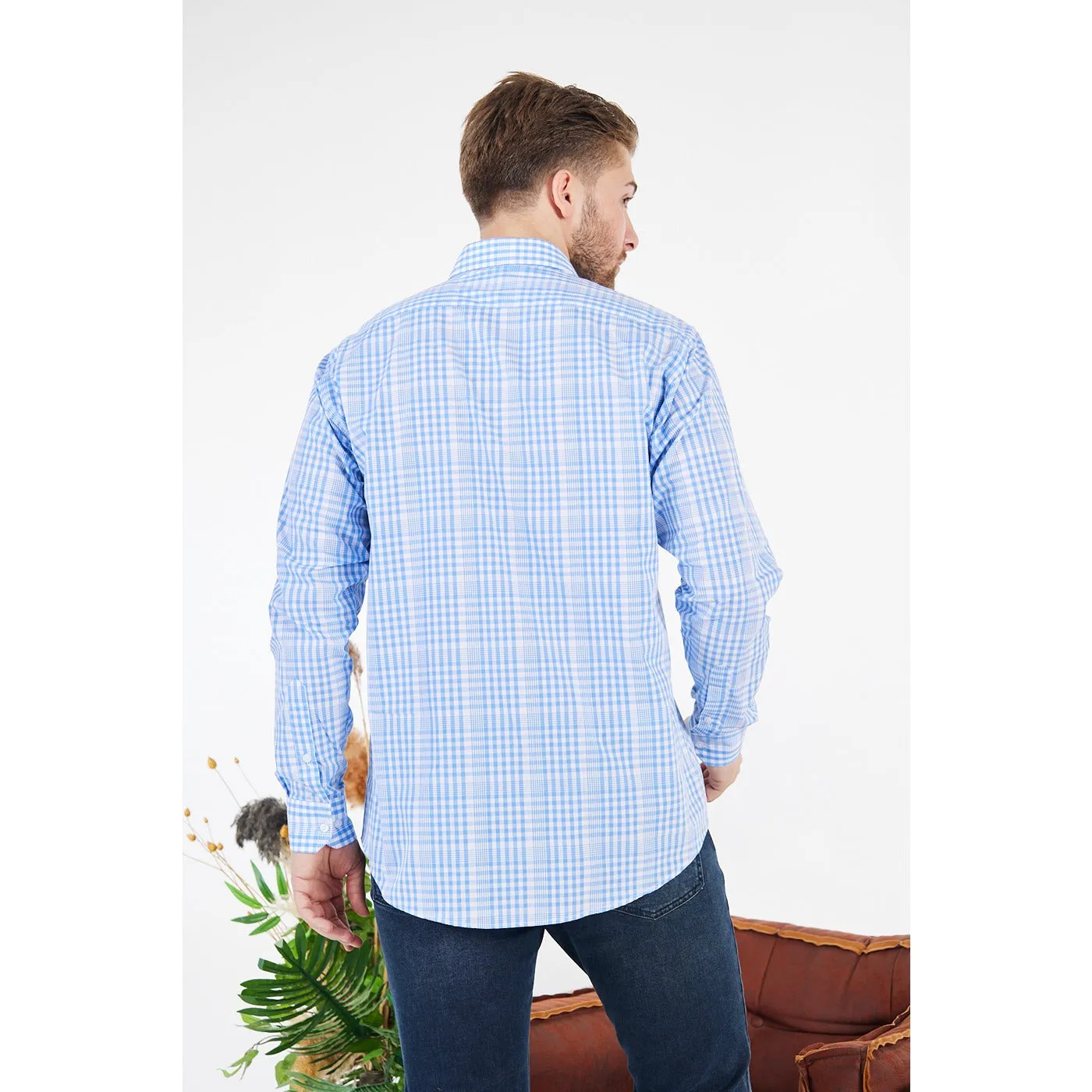 Micro-Check Light Blue Slim Fit Shirt