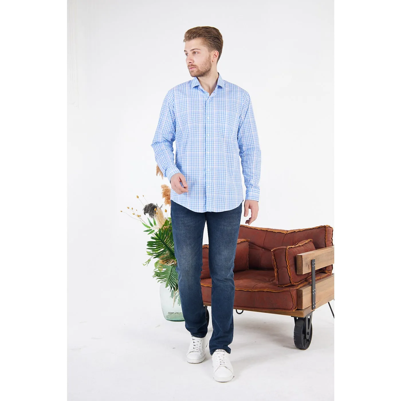 Micro-Check Light Blue Slim Fit Shirt