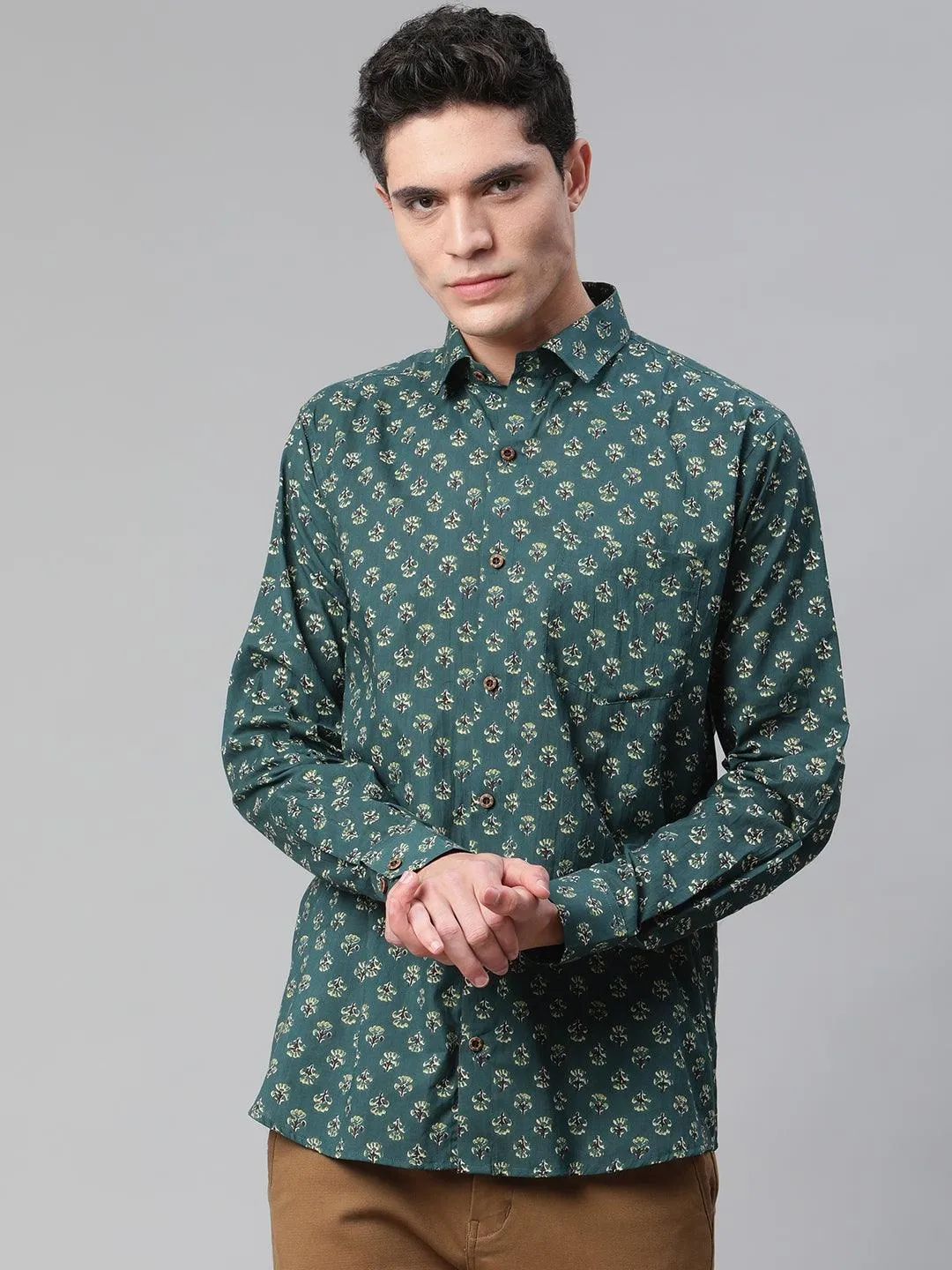 Millennial Men Teal Green & Green Cotton  Full Sleeve  Shirt For Men-Mmf0287