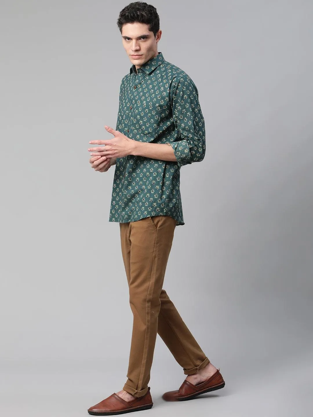 Millennial Men Teal Green & Green Cotton  Full Sleeve  Shirt For Men-Mmf0287