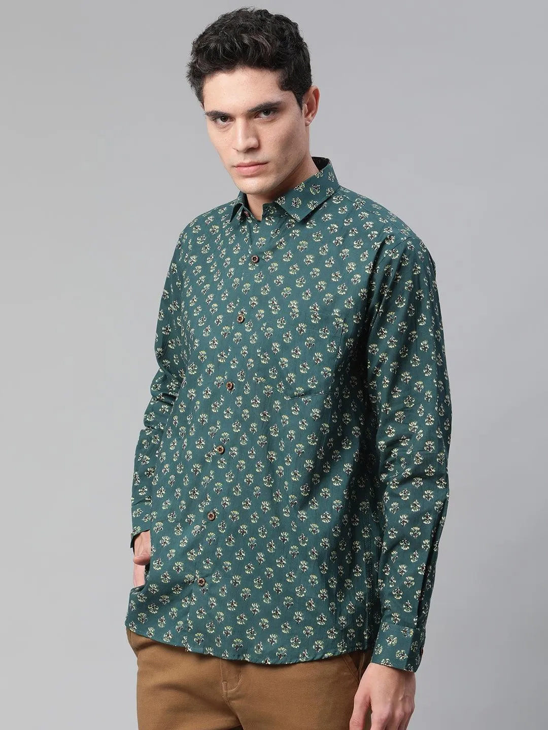 Millennial Men Teal Green & Green Cotton  Full Sleeve  Shirt For Men-Mmf0287