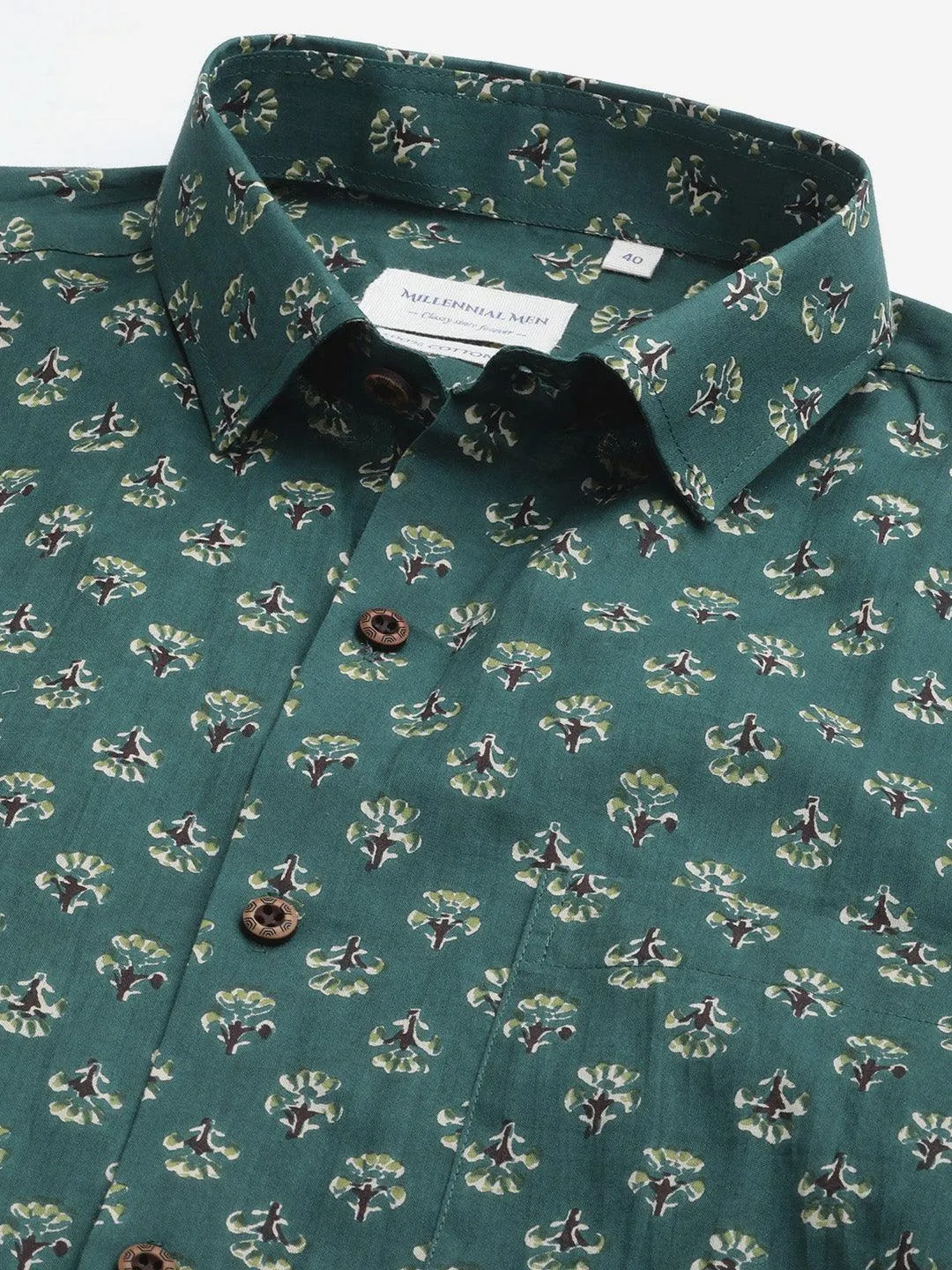 Millennial Men Teal Green & Green Cotton  Full Sleeve  Shirt For Men-Mmf0287