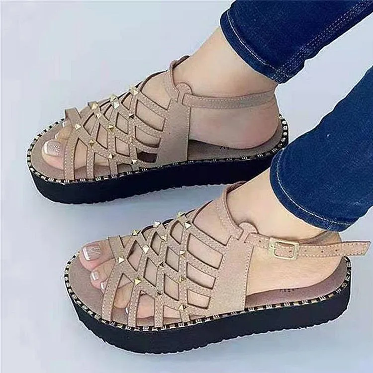 OCW Best Walking Sandals For Women Rivet Thick Platform Non-slip Chic Summer